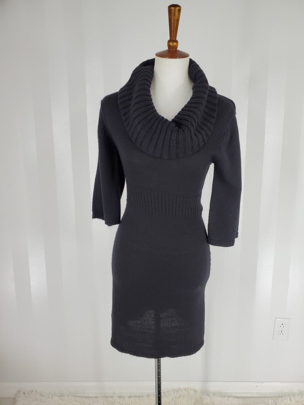 Jou Jou Black Cowl Neck Sweater Dress 3/4 Sleeve Sz M